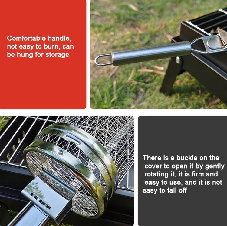 Upgrade Mit Griff BBQ Käfig Edelstahl Grillkorb, 30cm+Griff 18cm