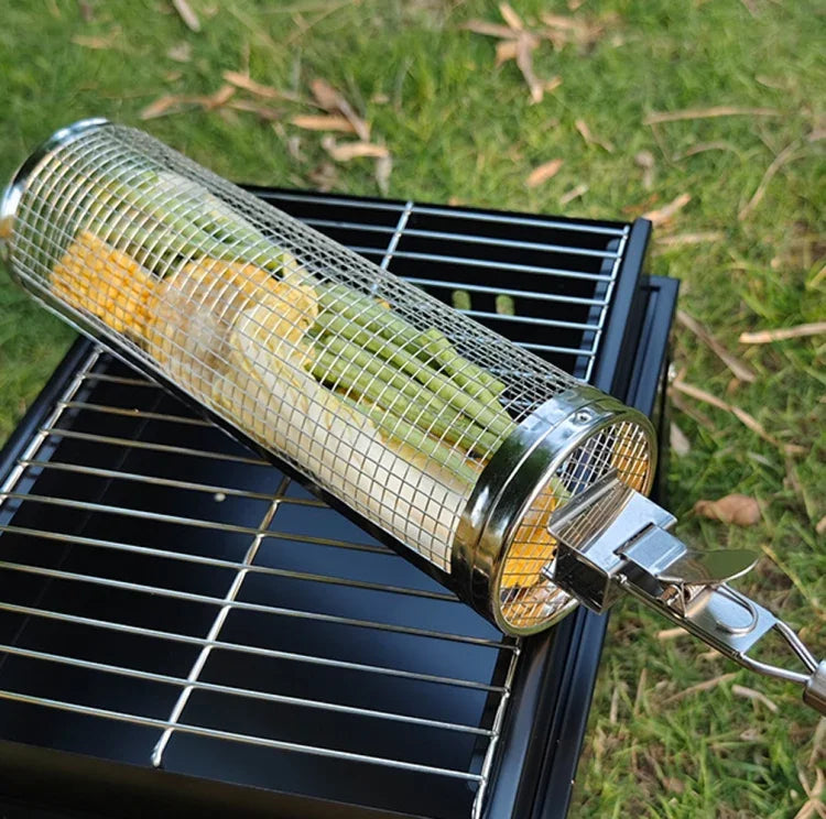 Upgrade Mit Griff BBQ Käfig Edelstahl Grillkorb, 30cm+Griff 18cm