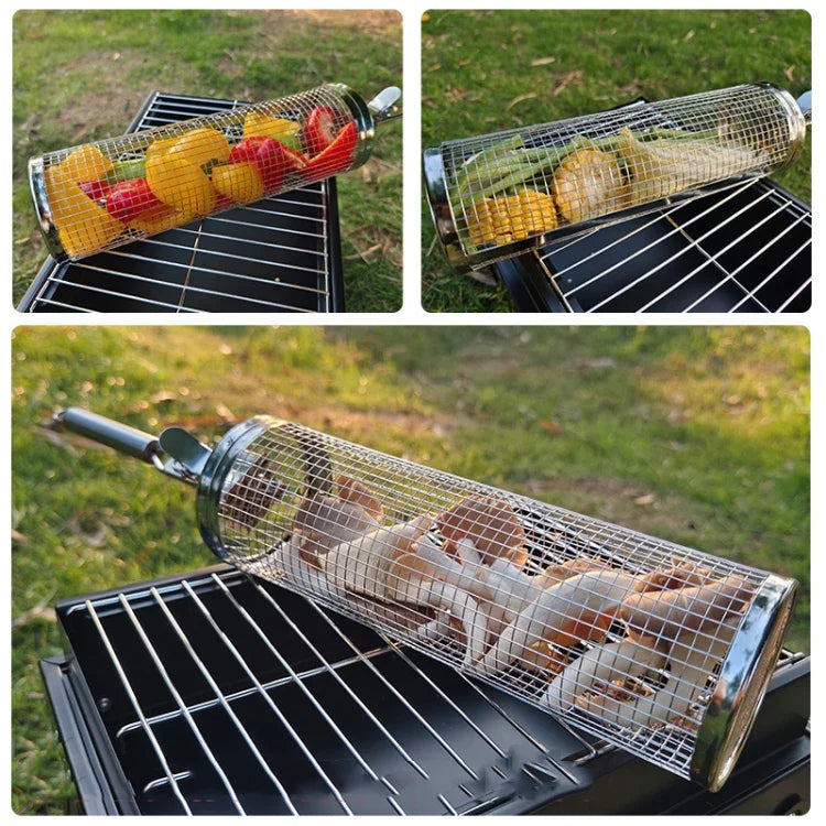 Upgrade Mit Griff BBQ Käfig Edelstahl Grillkorb, 30cm+Griff 18cm