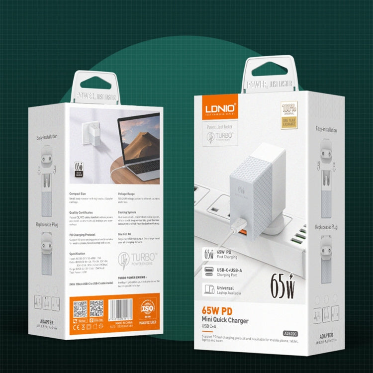 LDNIO A2620C 65W Universal Handy-/Tablet-Ladegerät Type-C/USB-C Port Schnellladegerät, 65W EU Stecker, 65W UK Stecker, 65W US Stecker