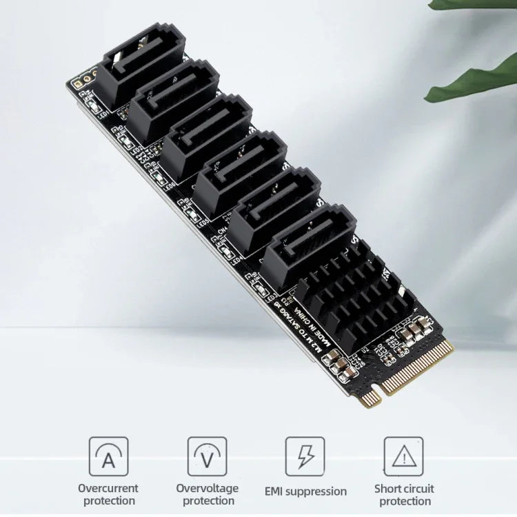 M.2 M-EKY PCIE 3.0 zu SATA 6G Übertragungs-Erweiterungskarte, 6-Port-Festplatten-Erweiterungskarte, 6-Port
