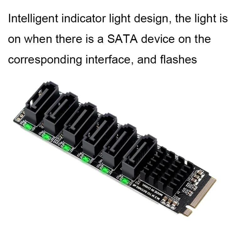 M.2 M-EKY PCIE 3.0 zu SATA 6G Übertragungs-Erweiterungskarte, 6-Port-Festplatten-Erweiterungskarte, 6-Port