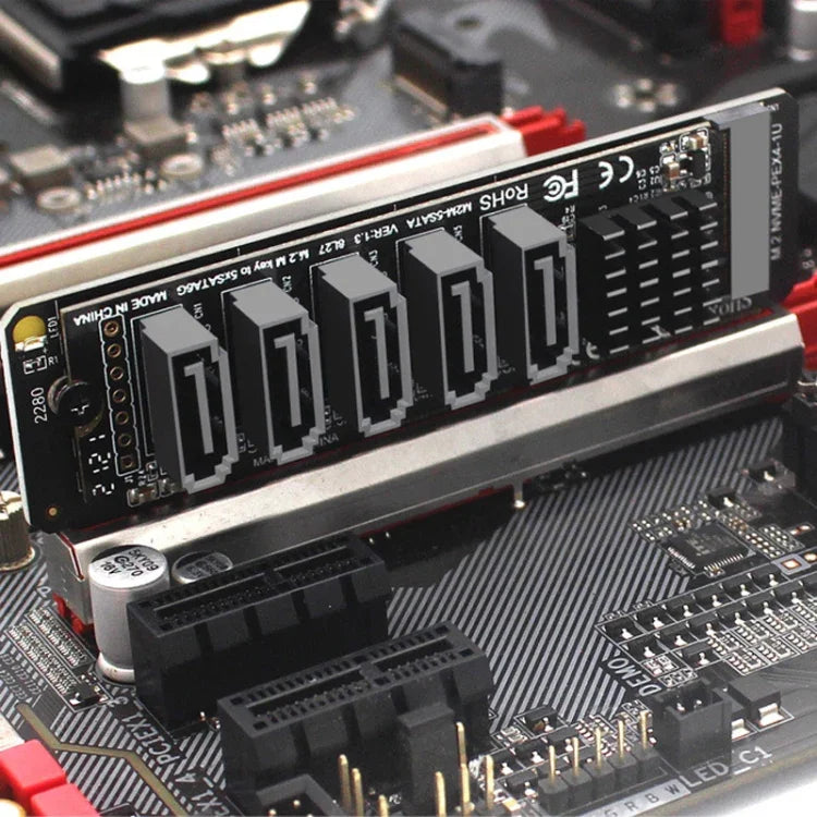 M.2 NVME-PCIE x4/x8/x16 Rotor SATA5 Port Transfer Card JMB585 Chip