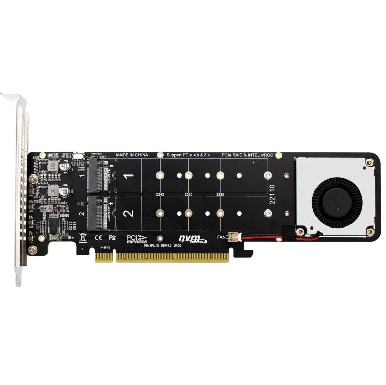 PCI-E x16 zu M.2 M-Key NVMe x4 SSD RAID-Array-Erweiterungsadapter, unterstützt 2242/2260/2280/22110, PH44Plus