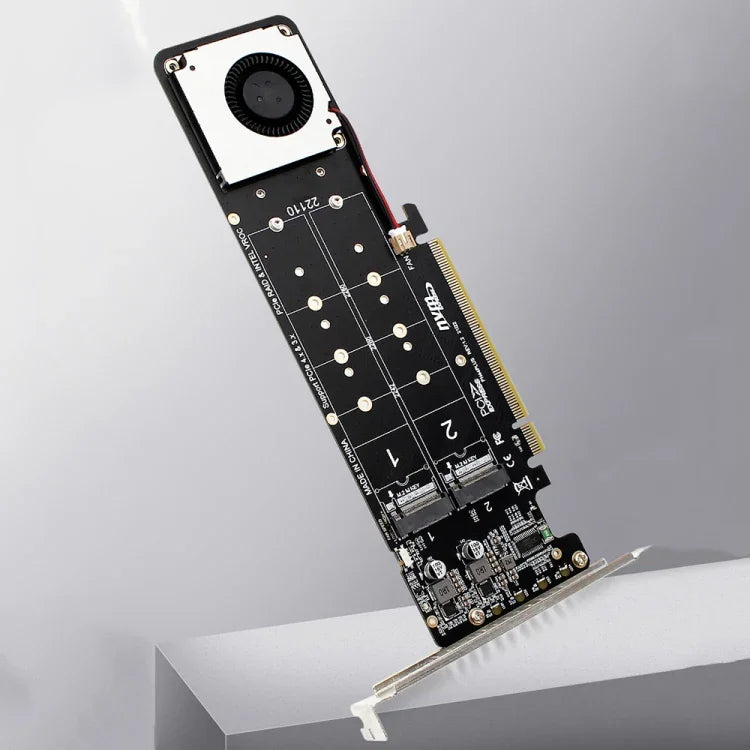 PCI-E x16 zu M.2 M-Key NVMe x4 SSD RAID-Array-Erweiterungsadapter, unterstützt 2242/2260/2280/22110, PH44Plus
