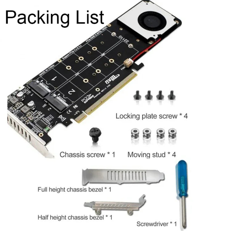 PCI-E x16 zu M.2 M-Key NVMe x4 SSD RAID-Array-Erweiterungsadapter, unterstützt 2242/2260/2280/22110, PH44Plus