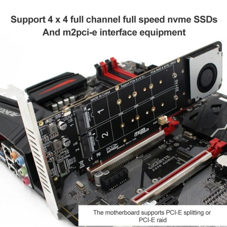 PCI-E x16 zu M.2 M-Key NVMe x4 SSD RAID-Array-Erweiterungsadapter, unterstützt 2242/2260/2280/22110, PH44Plus