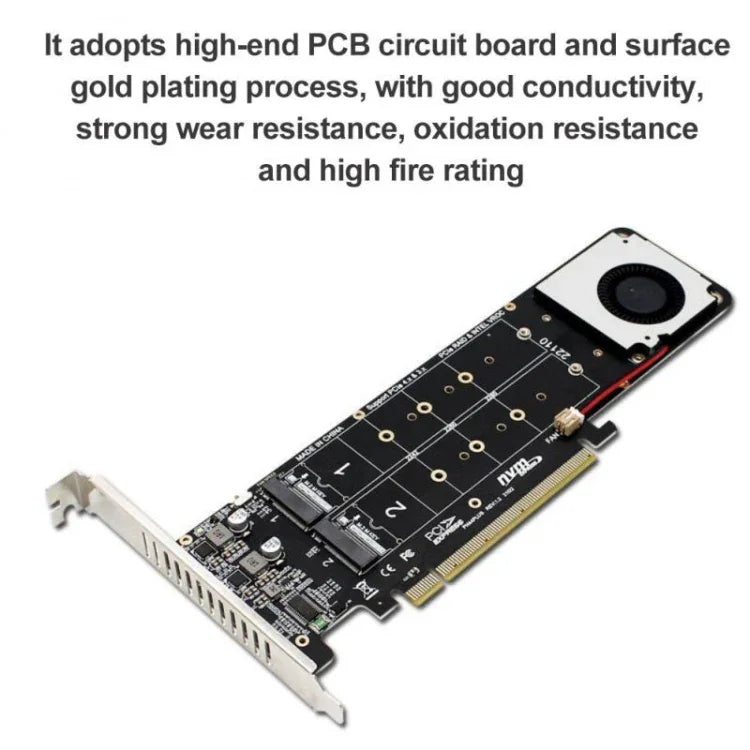 PCI-E x16 zu M.2 M-Key NVMe x4 SSD RAID-Array-Erweiterungsadapter, unterstützt 2242/2260/2280/22110, PH44Plus