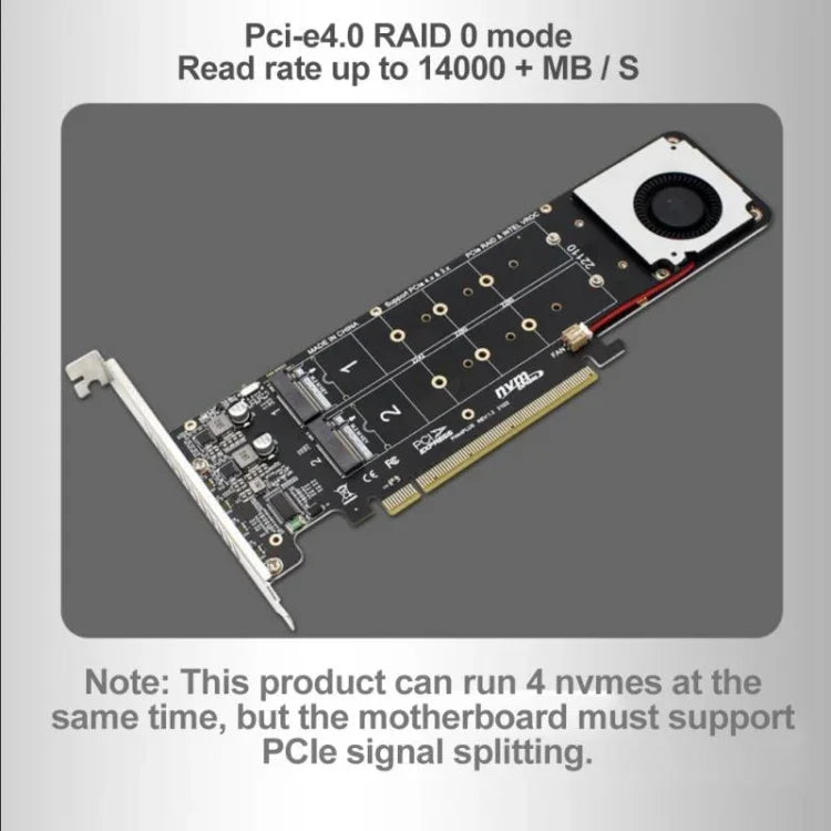 PCI-E x16 zu M.2 M-Key NVMe x4 SSD RAID-Array-Erweiterungsadapter, unterstützt 2242/2260/2280/22110, PH44Plus