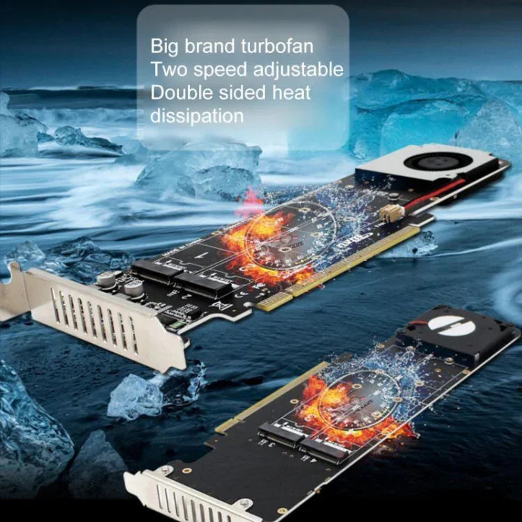 PCI-E x16 zu M.2 M-Key NVMe x4 SSD RAID-Array-Erweiterungsadapter, unterstützt 2242/2260/2280/22110, PH44Plus