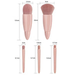 5-teiliges Set mittelgroßer, tragbarer Make-up-Pinsel mit Spiegel, multifunktionale Mini-Make-up-Pinsel, Braun, Rosarot, Pink, Neongrün