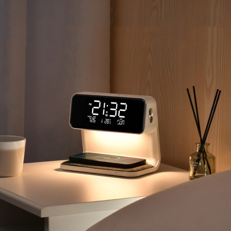 3-in-1 10W Kabelloses Laden Nachttischlampe LCD-Bildschirm Wecker Telefonladegerät, EU-Stecker
