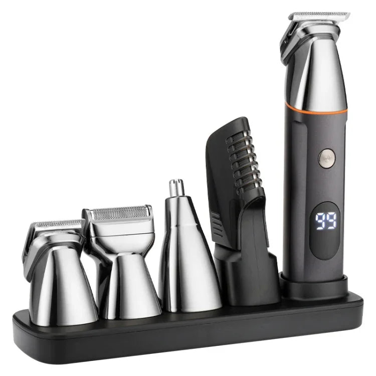 5-in-1 Haarschneidemaschine mit Digitalanzeige, wasserwaschbarer Rasierer, Nasenhaartrimmer, elektrische Haarschneidemaschine, LK-881 5-in-1 (Silber)