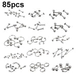 85-teilig Piercing-Schmuck Edelstahl Lippenstecker Augenbrauenstecker Nasenstecker