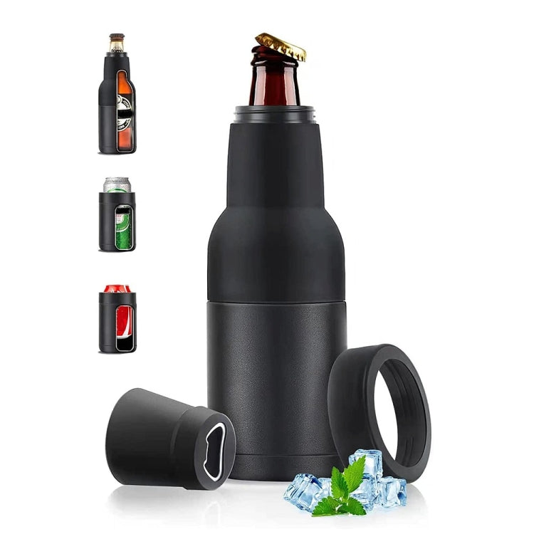 Doppelvakuum 12oz Cola-Dosen-Isolierbecher 304 Edelstahl Bierkühler mit Flaschenöffner, Schwarz