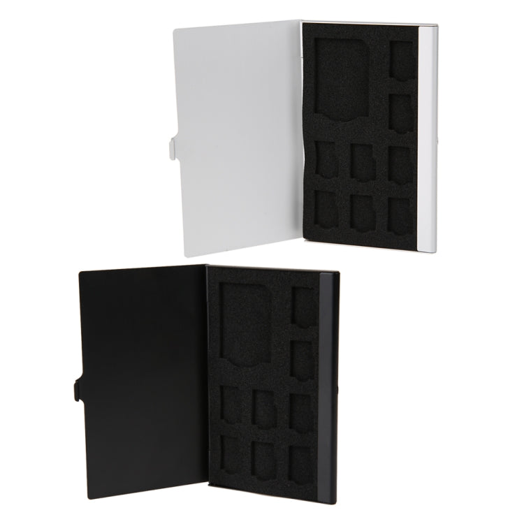 1SD+ 8TF Aluminium Micro SD Kartenhalter Pin Aufbewahrungsbox 9 Steckplätze für SD/ SIM/TF Speicherkarte, Schwarz, Silber