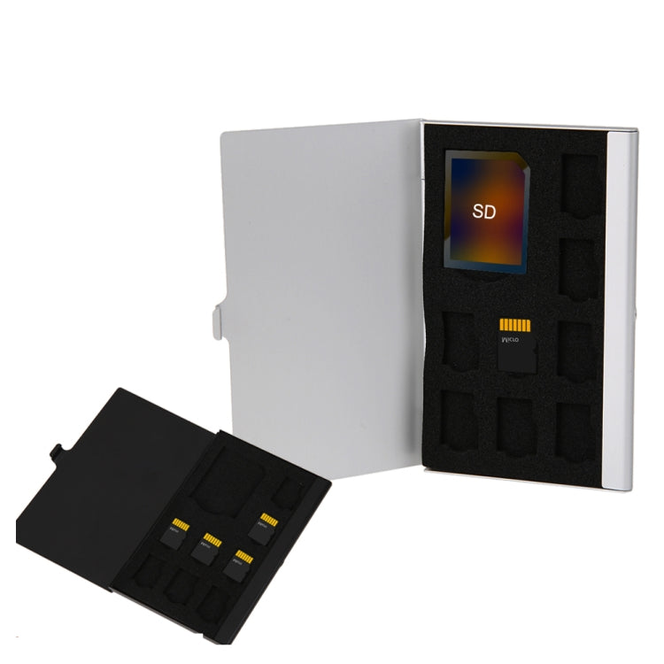 1SD+ 8TF Aluminium Micro SD Kartenhalter Pin Aufbewahrungsbox 9 Steckplätze für SD/ SIM/TF Speicherkarte, Schwarz, Silber