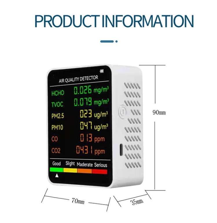 PM2.5/PM10 Luftqualitätsdetektor Innenraum Luftqualitätsmonitor, 6-in-1 Luftqualitätsdetektor Weiß, 6-in-1 Luftqualitätsdetektor Schwarz