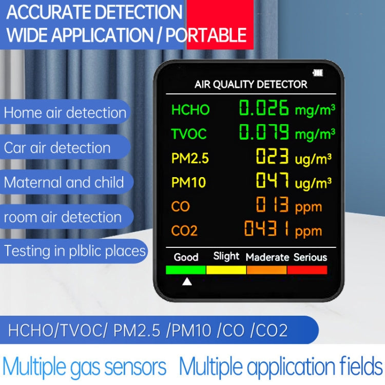 PM2.5/PM10 Luftqualitätsdetektor Innenraum Luftqualitätsmonitor, 6-in-1 Luftqualitätsdetektor Weiß, 6-in-1 Luftqualitätsdetektor Schwarz