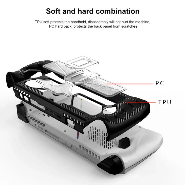 Für ASUS Rog Ally Spielekonsole PC+TPU Schutzhülle mit Ständer, PC+TPU Schwarz+Transparent