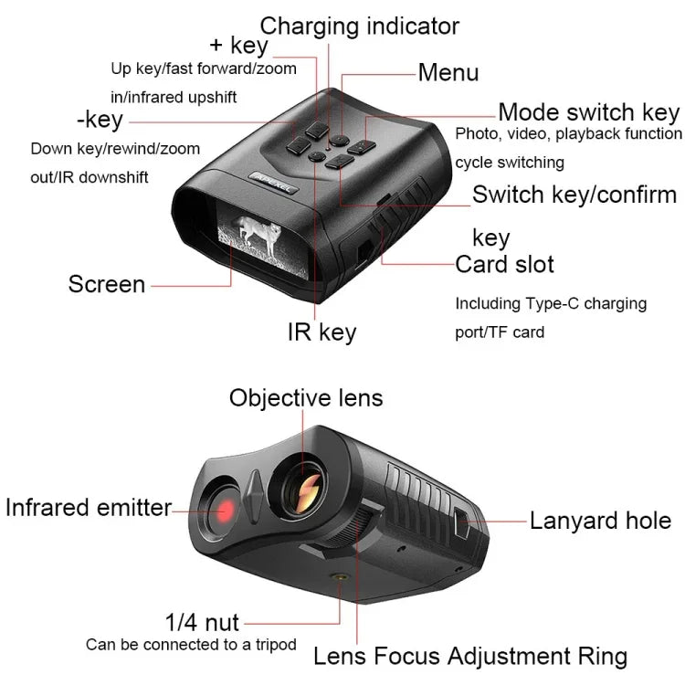 APEXEL 3-Zoll-LCD-HD-Bildschirm Foto-Video Tragbares Fernglas Digitales Infrarot-Nachtsichtgerät, APL-NV009