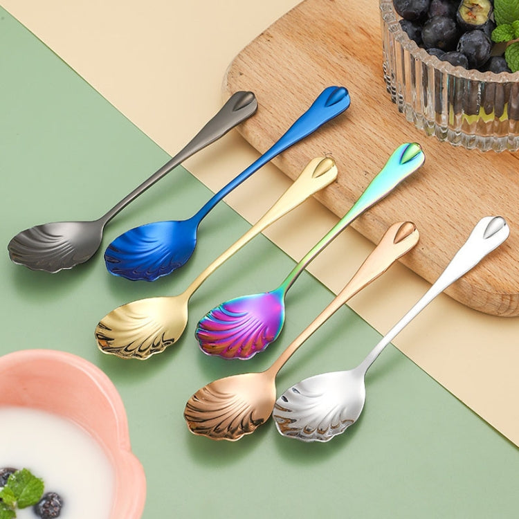 Edelstahl Wassertropfenmuschel Löffel Eiscreme Löffel Kaffeerührlöffel, Edelstahlfarbe, Gold, Roségold, Bunt, Blau, Schwarz