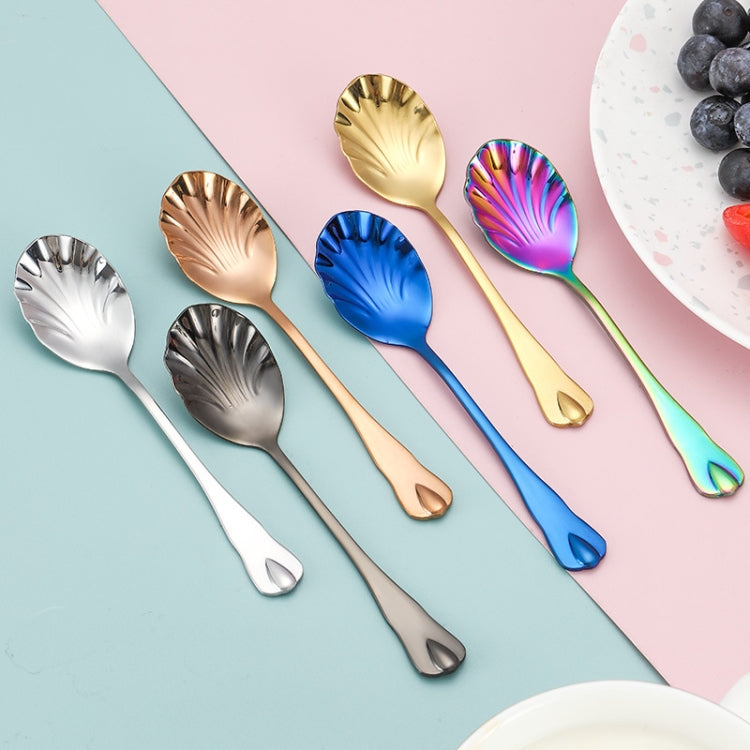 Edelstahl Wassertropfenmuschel Löffel Eiscreme Löffel Kaffeerührlöffel, Edelstahlfarbe, Gold, Roségold, Bunt, Blau, Schwarz