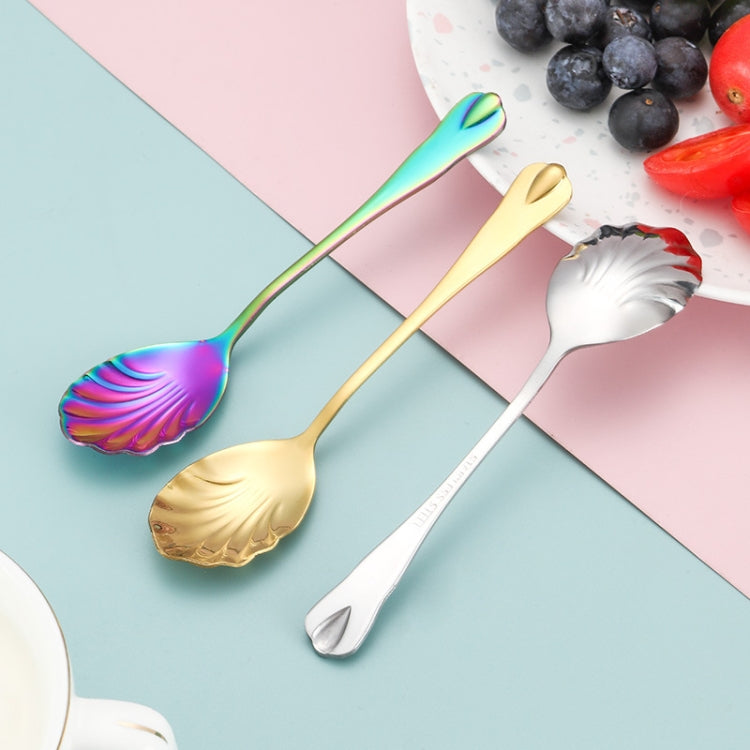 Edelstahl Wassertropfenmuschel Löffel Eiscreme Löffel Kaffeerührlöffel, Edelstahlfarbe, Gold, Roségold, Bunt, Blau, Schwarz