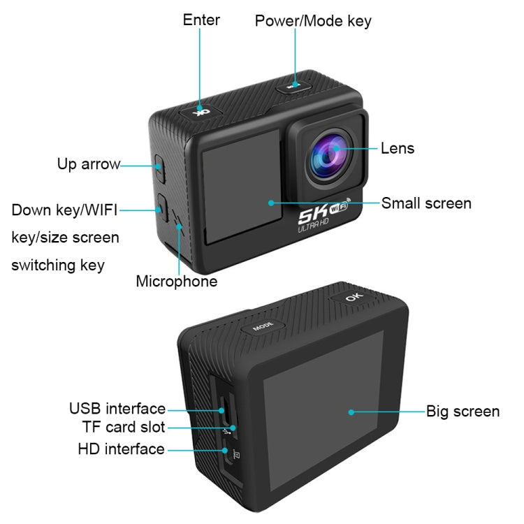 5K/30FPS WIFI HD Anti-Schütteln Fernbedienung Touch Dual-Bildschirm IP68 Wasserdichte Sportkamera, 5K, 5K Kamera + 64G Karte, 5K Kamera+128G Karte