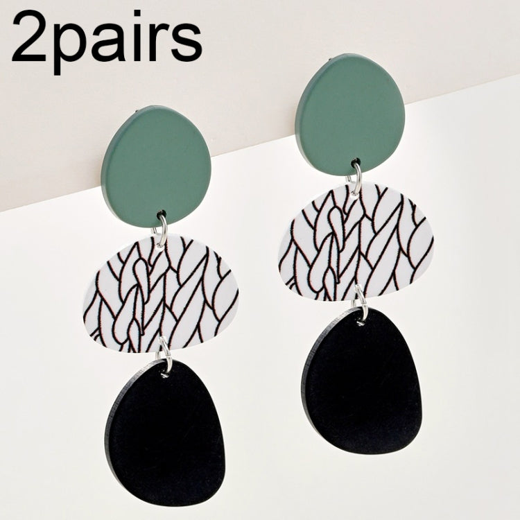 2 Paar Ohrringe für Damen, lang, geometrisch, rund, aus Acryl, in Kontrastfarben, bunt