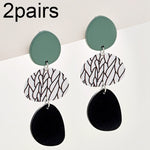 2pairs Contrasting Color Acrylic Geometric Round Stitching Long Ladies Earrings, Colorful