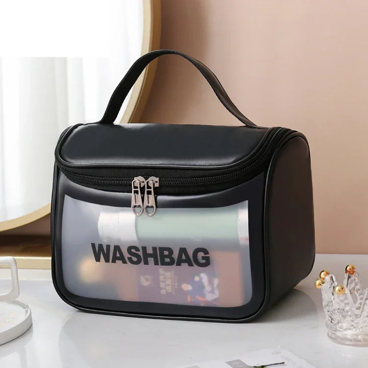 PVC-Kosmetiktasche, durchscheinend, mattiert; PU-Badetasche mit Klappverschluss