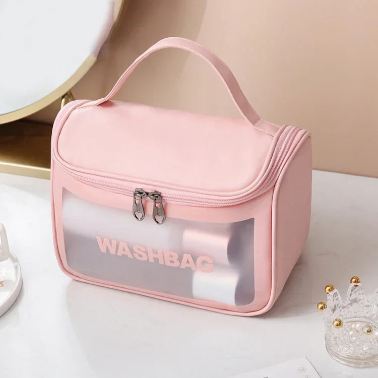 PVC-Kosmetiktasche, durchscheinend, mattiert; PU-Badetasche mit Klappverschluss