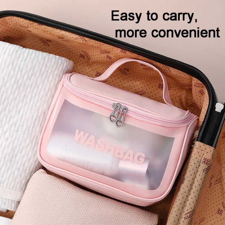PVC-Kosmetiktasche, durchscheinend, mattiert; PU-Badetasche mit Klappverschluss