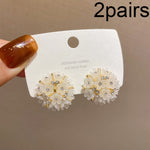 2 Paar gewölbte Blumenohrstecker Elegante Kristallohrringe