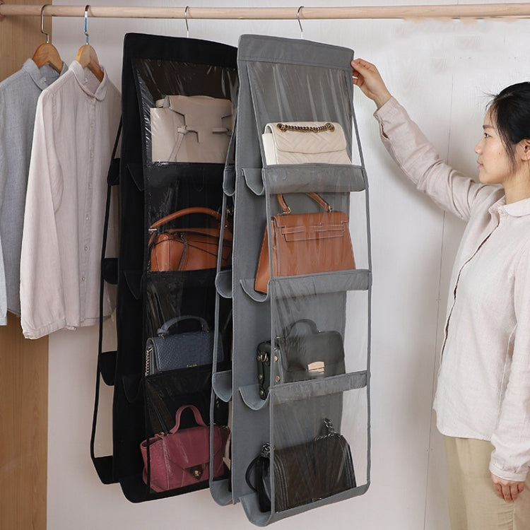 2er-Pack doppelseitige transparente Aufbewahrungstasche, staubdichter Hängeschrank für Schlafzimmer, Grau 6 Fächer, Schwarz 6 Fächer, Grau 8 Fächer, Schwarz 8 Fächer