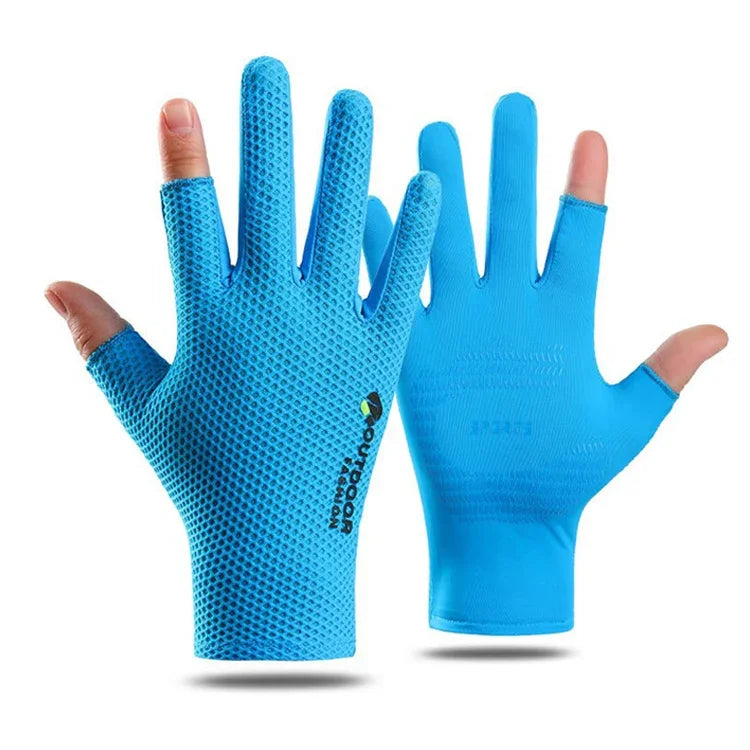Radfahren Dünne Sonnencreme UV-Schutz Mesh Atmungsaktive Eisseide Zwei-Finger-Handschuhe