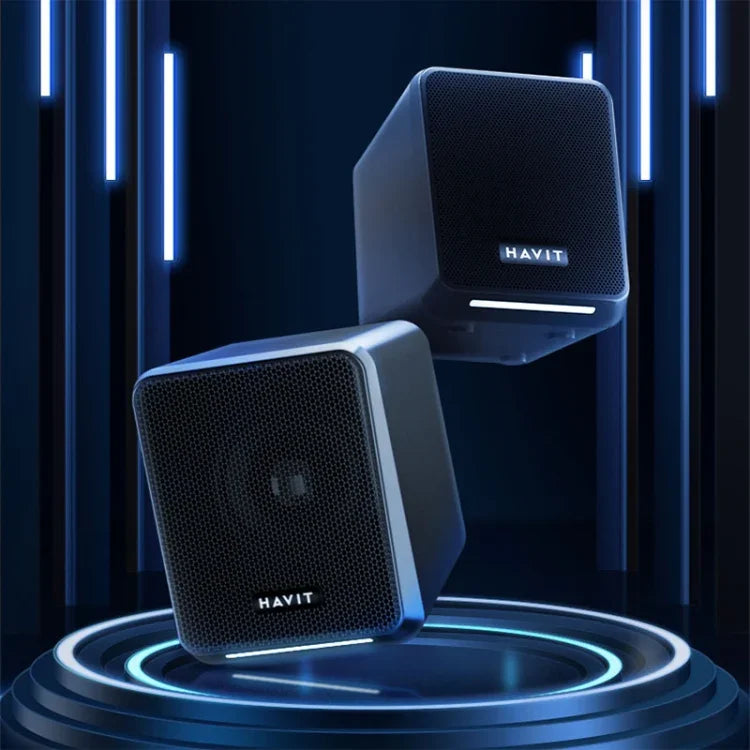 Havit A20 Plus Bunter Umgebungslicht-Kabelcomputer-Audio-Stereo-Surround-Sound-Lautsprecher, Schwarz, Bluetooth-Version