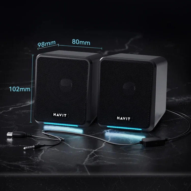 Havit A20 Plus Bunter Umgebungslicht-Kabelcomputer-Audio-Stereo-Surround-Sound-Lautsprecher, Schwarz, Bluetooth-Version
