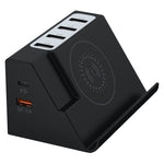 PD 20W + QC 3.0 kabelloses Laden + 6-Port Multifunktionsladegerät, Schwarz