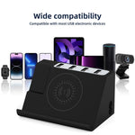 PD 20W + QC 3.0 kabelloses Laden + 6-Port Multifunktionsladegerät, Schwarz
