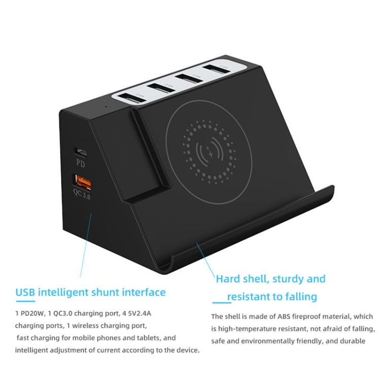PD 20W + QC 3.0 kabelloses Laden + 6-Port Multifunktionsladegerät, Schwarz
