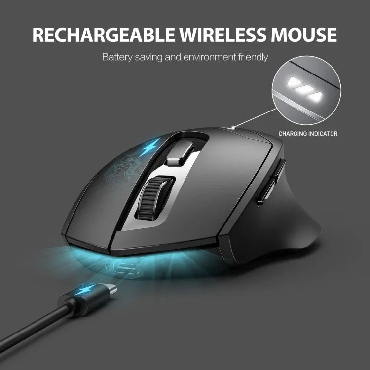Inphic DR01 Bluetooth 3 Modi kabellose Maus Aufladbar Leise Büro Spiel Laptop Computer Heimgebrauch, DR01 (Schwarz)