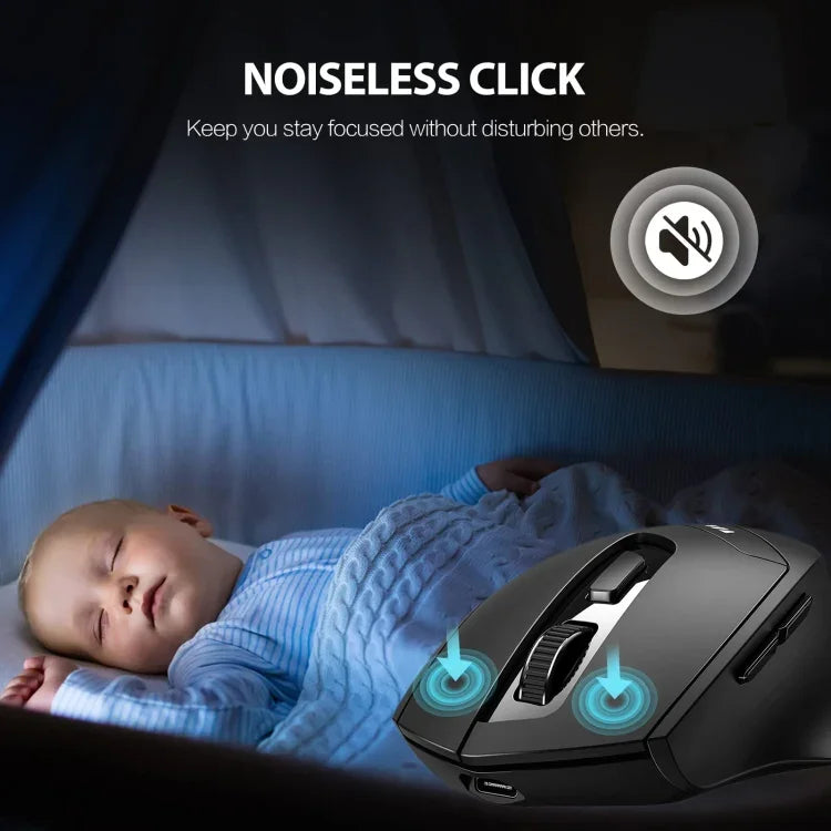 Inphic DR01 Bluetooth 3 Modi kabellose Maus Aufladbar Leise Büro Spiel Laptop Computer Heimgebrauch, DR01 (Schwarz)