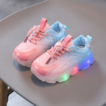 WISDOMFROG Mädchen Sneakers mit LED-Licht, Jungen Farbverlauf Mesh Schuhe, Kinderschuhe, 21, 22, 23, 24, 25, 26, 27, 28, 29, 30