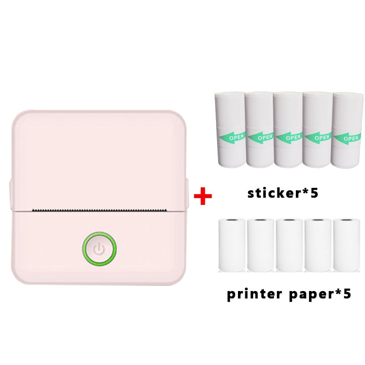 X6 200DPI Schüler Hausaufgaben Drucker Bluetooth tintenloser Taschen-Drucker, rosa Druckerpapier x1, weißes Druckerpapier x1, rosa Druckerpapier x5, weißes Druckerpapier x5, rosa Aufkleber x5, weiße Aufkleber x5, rosa 5 Druckerpapier+5 Aufkleber
