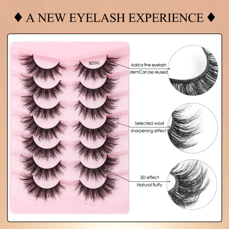 7 Paar/Box Künstliche Wimpern, natürlich voluminös, 3D-Nerz-Look, verlängern die Wimpern, M390