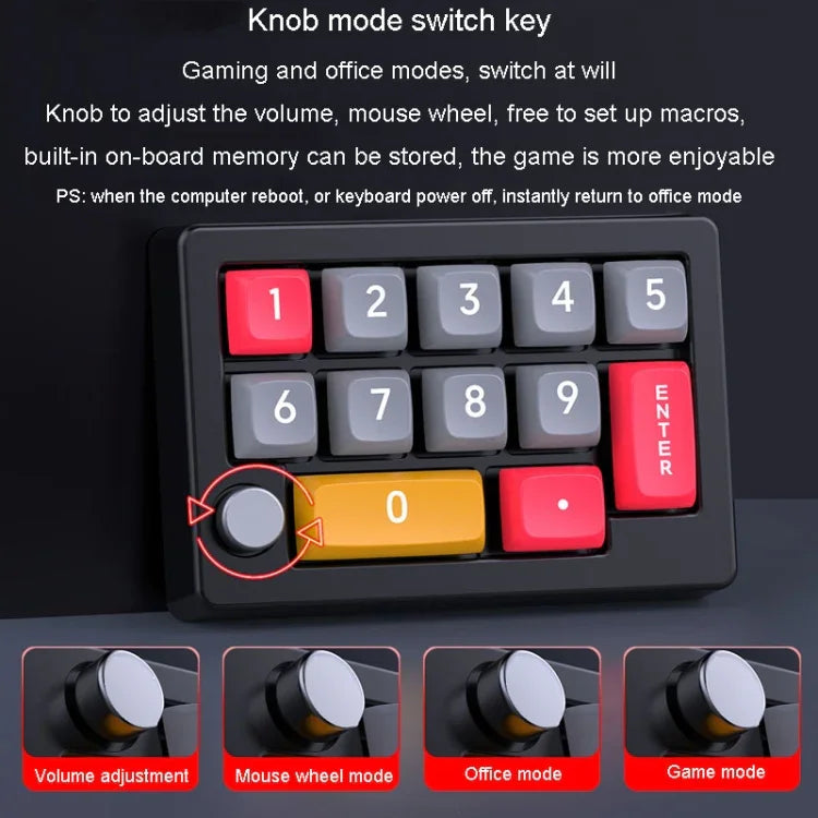 MKESPN 13 Tasten RGB Multifunktions-Makro-Programmierung Mechanisches Tastenfeld kabelgebunden mit Drehknopf-Tastatur