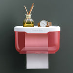 Badezimmer Wandmontierte transparente wasserdichte Tissue-Box, ohne Bohren, WC Aufbewahrungsregal, Groß (Schwarz), Groß (Pink), Klein (Schwarz), Klein (Pink)