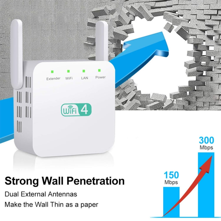 2,4G 300M Wi-Fi-Verstärker Langstrecken-WiFi-Repeater Drahtloser Signalverstärker, US-Stecker Weiß, EU-Stecker Weiß, UK-Stecker Weiß, US-Stecker Schwarz, EU-Stecker Schwarz, UK-Stecker Schwarz